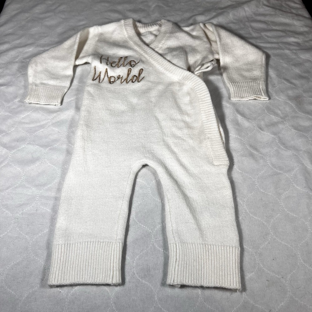 Cozy Ivory Sweater Romper Hello World 0-3months‎ Outfit Baby